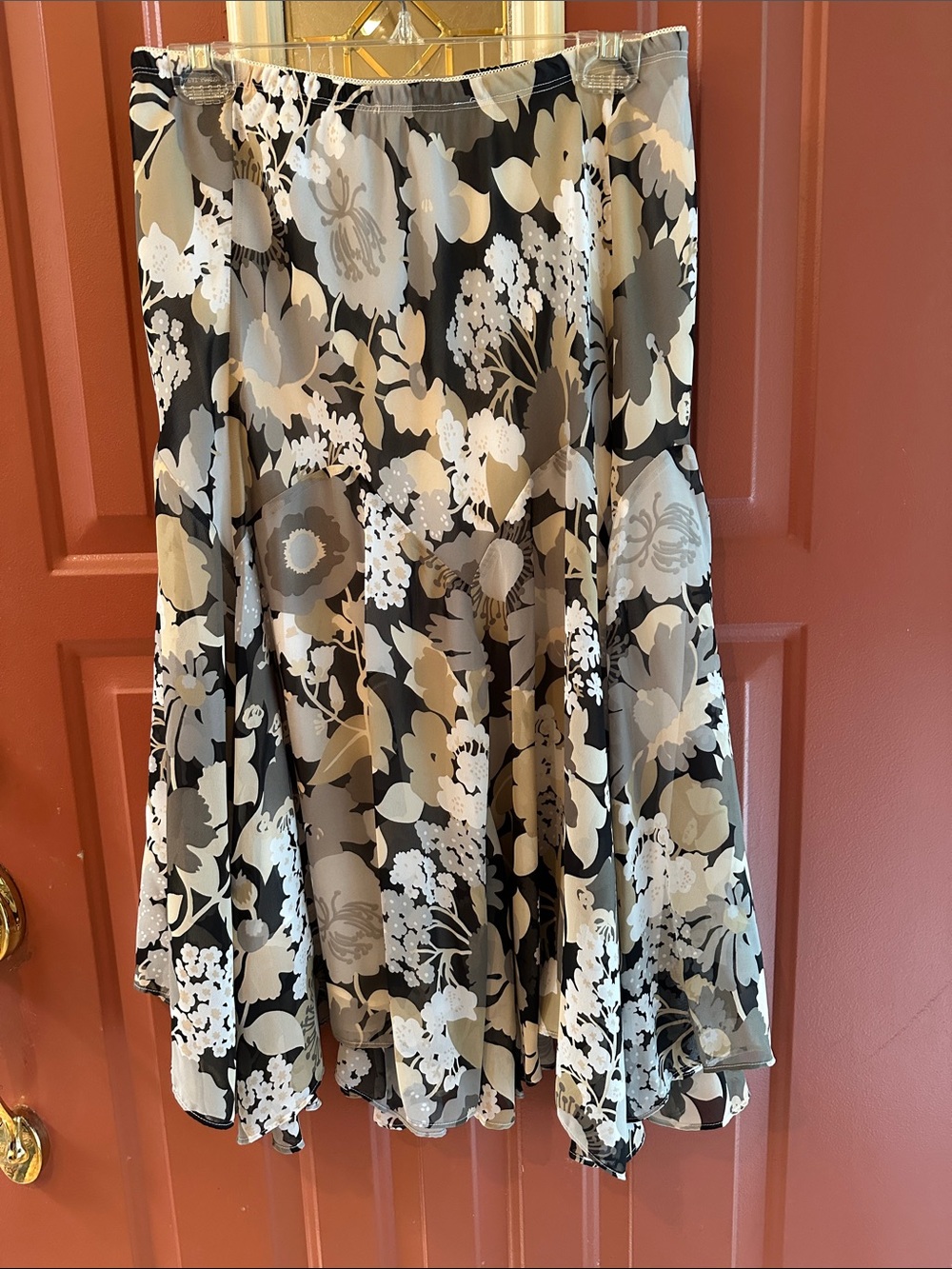 Bob Mackie Black, White & Gray Floral A-Line Skirt